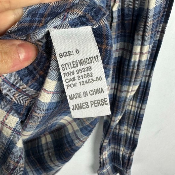 Standard James Perse Womens Plaid Button Down Tomboy Shirt Size 0 Blue White - Picture 4 of 6
